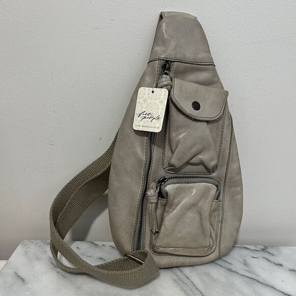Free people Gray Leather Sling Bag NEW with TAG
